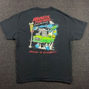 Rat Fink Ed Big Daddy Roth Mens XL Graphic Tee "Winners Find Ways" Black Hot Rod